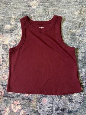 Old Navy Snug Cropped Burgundy Ribbed High Neck Tank Top Size Large - NWOT